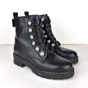 Kurt Geiger London Bax Combat Boots Women 36.5 6.5 Black Leather Gem Chain Rock